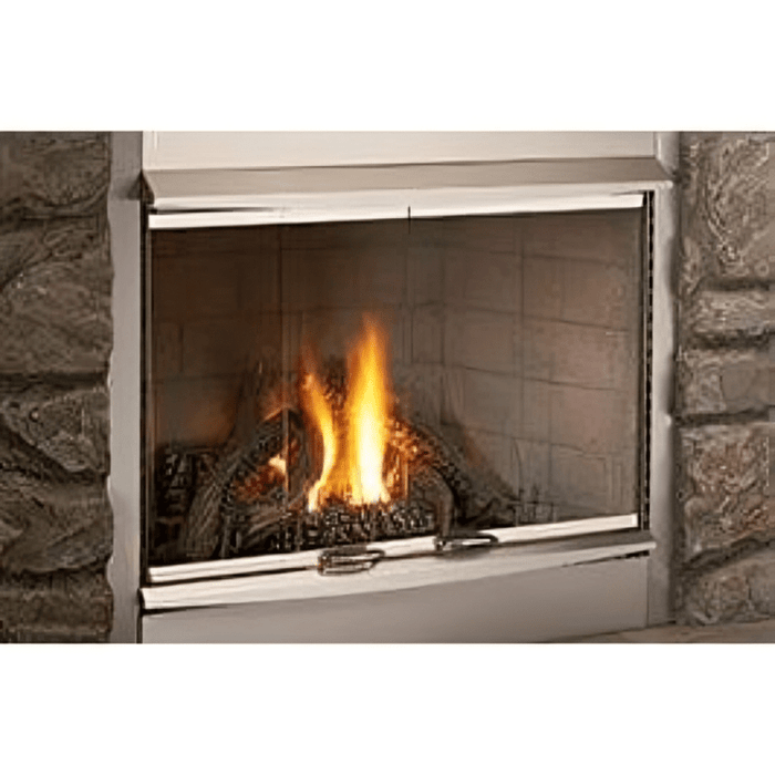 Superior 36-inch Brushed Stainless Steel Outdoor Bi-Fold Door With Frame and Hood Gas Fireplace