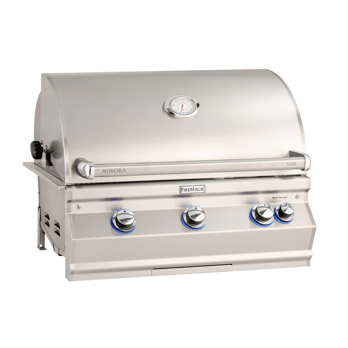 Aurora Built In Grill W/ Rotisserie & Analog Thermometer in Stainless Steel, Natural Gas, 30", Fire Magic