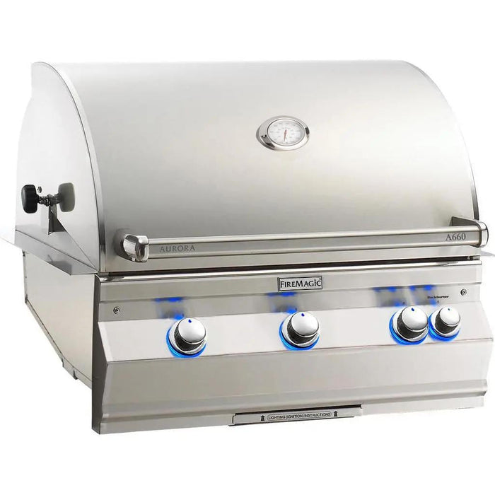 Aurora Built-In Gas Grill With Rotisserie & Analog Thermometer, Natural Gas, 30", Fire Magic