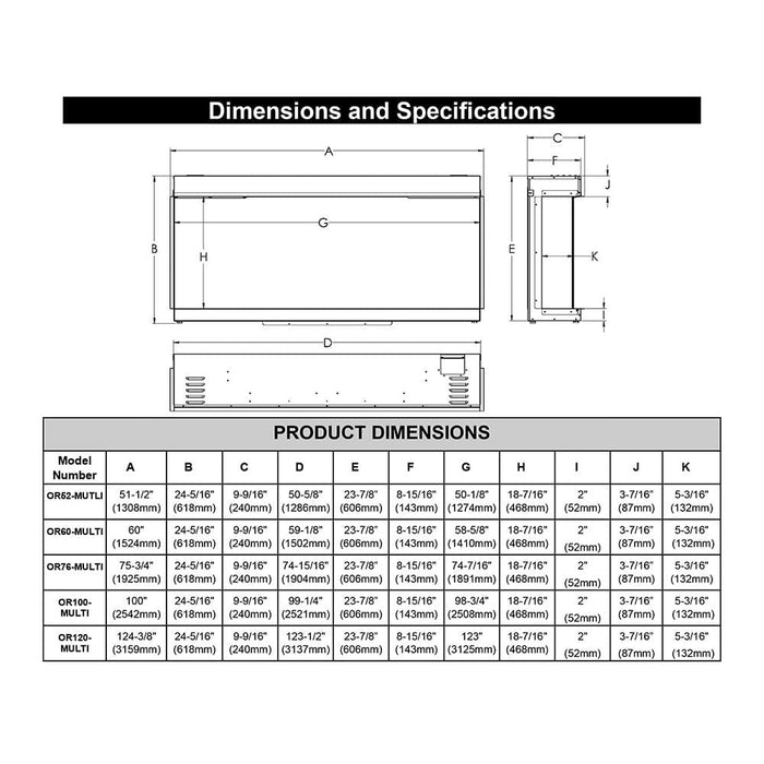 Modern Flames Modern Flames Orion 100-in Multi Heliovision Linear Electric Fireplace Built-In Electric Fireplaces