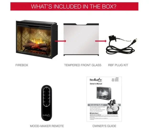 Dimplex Revillusion 30" Built-In Firebox Weathered Concrete with Glass Pane and Plug Kit included