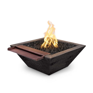 24" Maya Fire & Water Bowl Wide Spill Water - Wood Grain Concrete - Ebony Finish