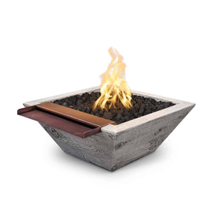 24" Maya Fire & Water Bowl Wide Spill Water - Wood Grain Concrete - Ivory Finish