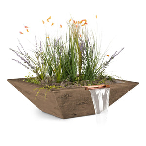 Maya Planter & Water Bowl - Wood Grain GFRC Concrete - Oak Finish