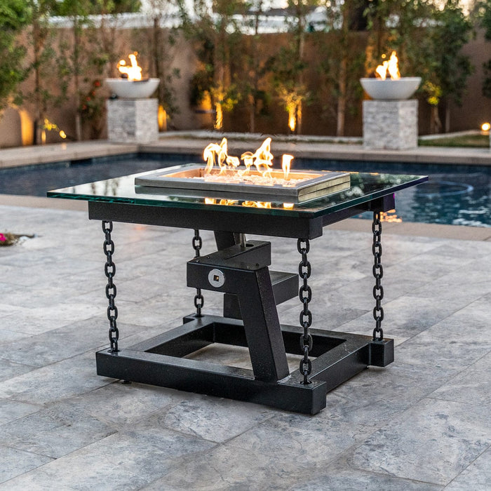 The Outdoor Plus Newton Powder Coated Fire Pit - Chain Support Fire Table Black / 38" / Natural Gas