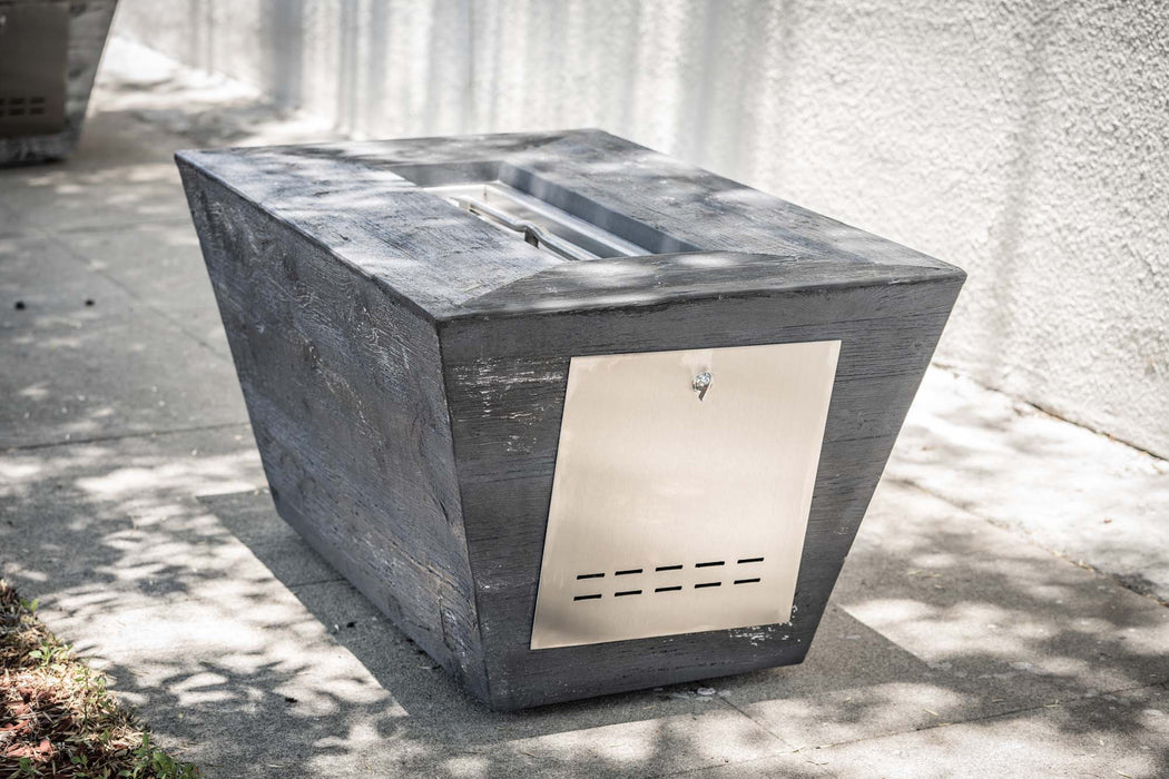 The Outdoor Plus Plymouth Wood Grain Fire Pit - 24" Tall Fire Pits Ebony / 48" X 28" / Match Lit