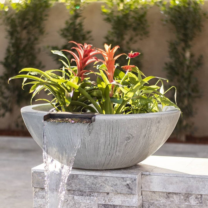 The Outdoor Plus Sedona Planter & Water Bowl - Wood Grain Concrete Planter & Water Bowl