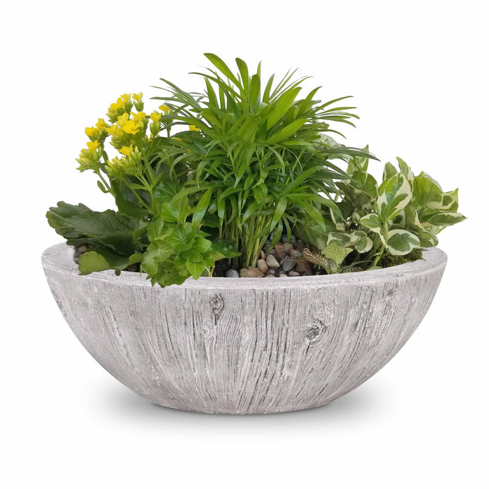The Outdoor Plus Ssedona Planter Bowl- Wood Grain Concrete Planter Bowl Ivory / 27"